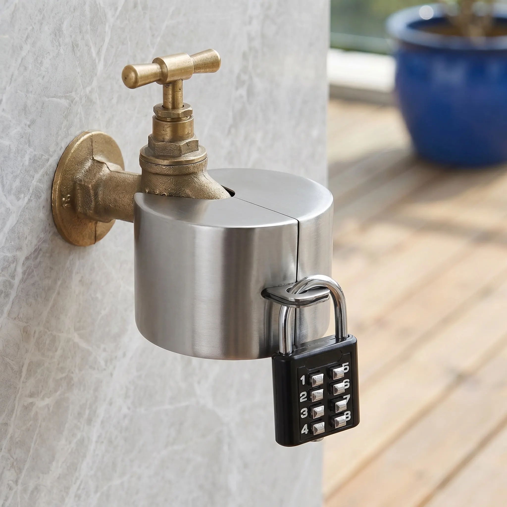 1Set Hose Bib Lock Outdoor Water Spigot Lock Stainless Steel Coded Padlock Garden Hose Anti-Theft Protector Outdoor Protector