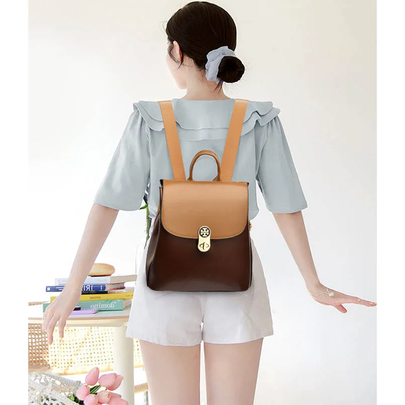 Artificial Leather Retro Unisex Large Capacity Campus School Bag Satchel Backpack Female Purse