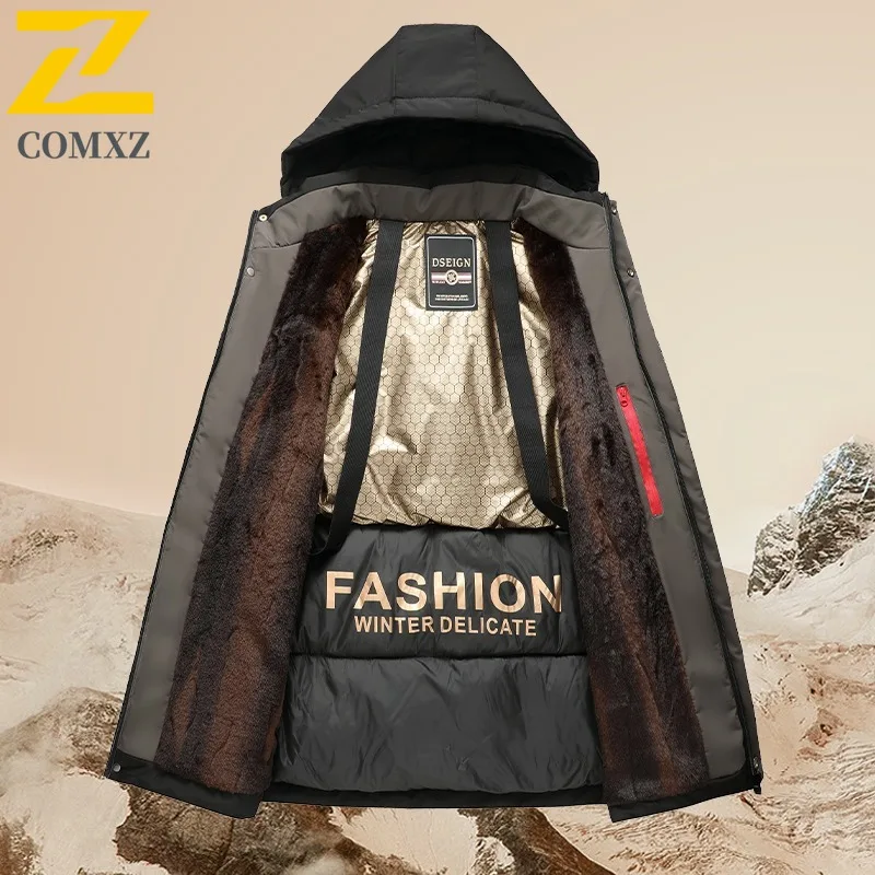 COMXZ Graphene Down Jacket Casual Hooded Collar Outdoor Commuting Office Warm Parka Fashion White Duck Down Winter Garment