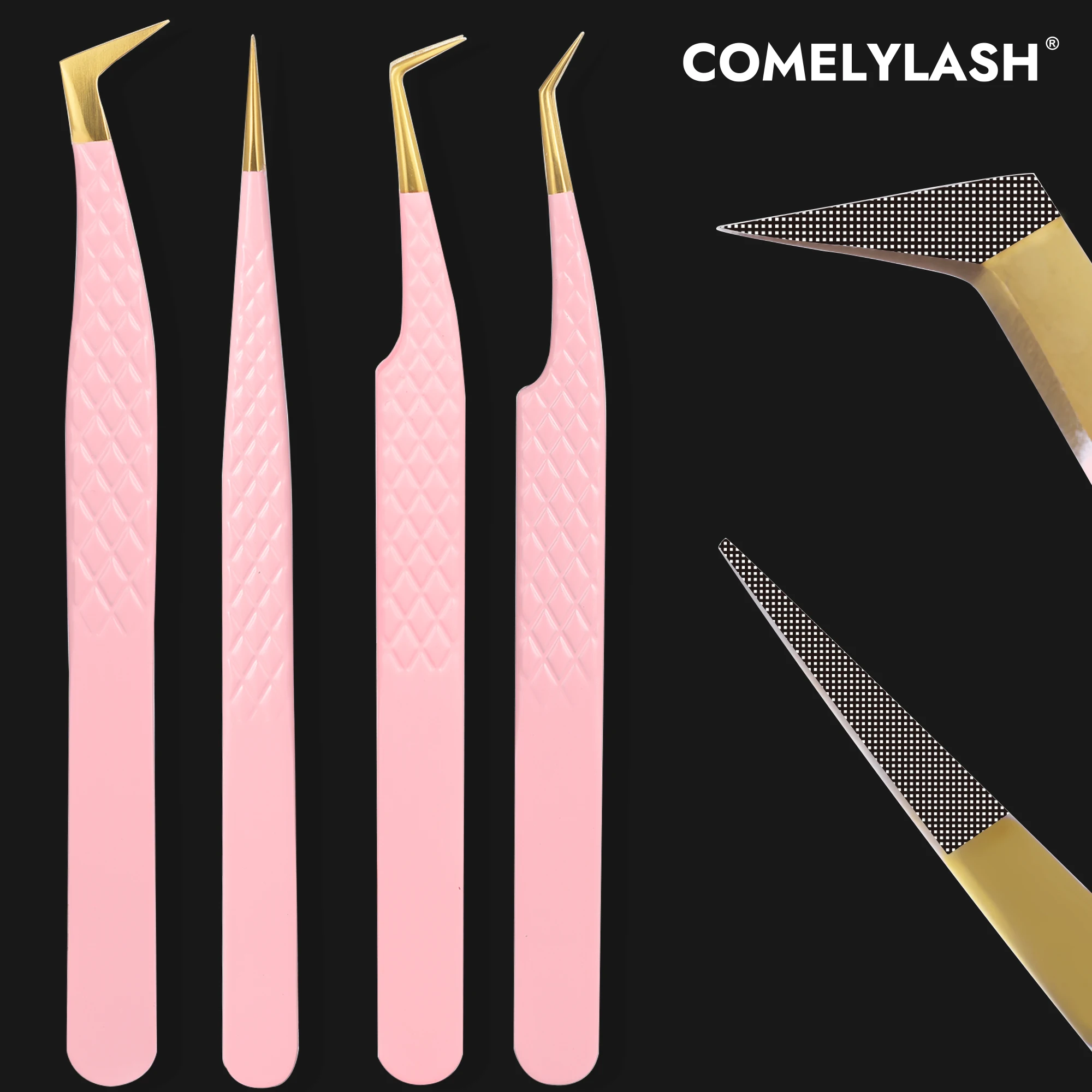 Comelylash Fiber Tip Diamond Grip Eyelash Extensions Tweezers Stainless Steel Lash Tweezer