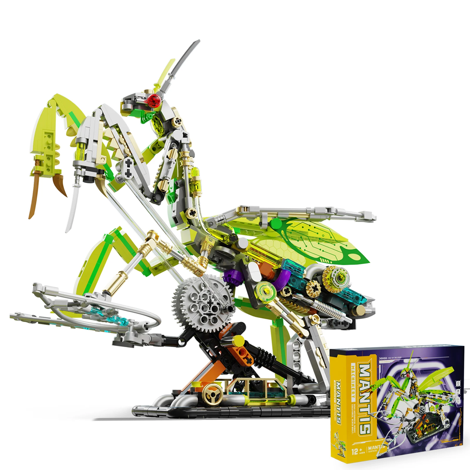 

Steampunk-style animal building blocks, featuring a mantis with articulated joints and light-up functionality. Ideal for tableto