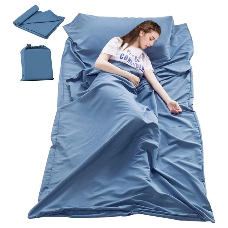Saco de dormir portátil transpirable, saco de dormir con forro, estera de turismo, juego de saco de dormir para acampar al aire libre, forro antisuciedad para habitación de Hotel
