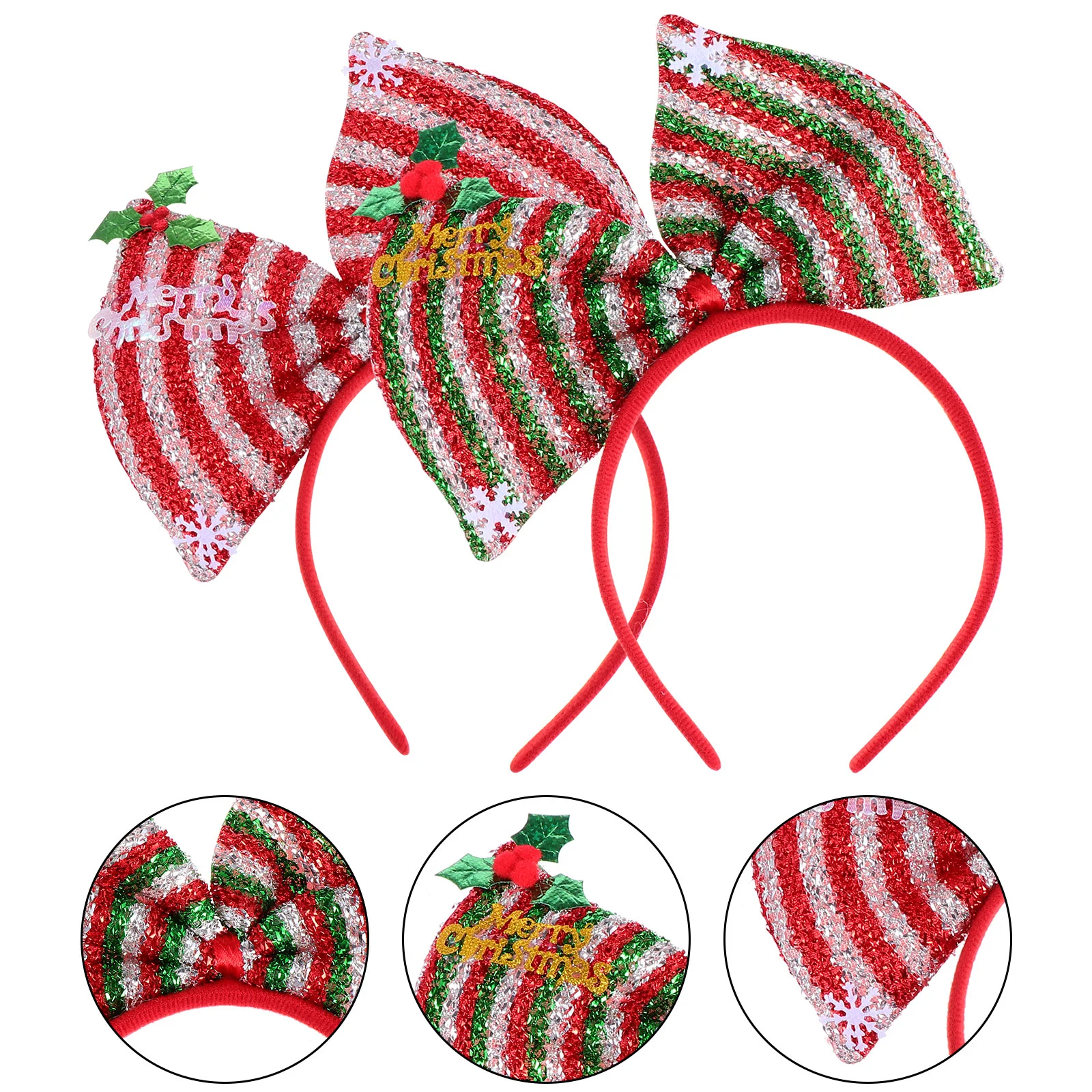 

2 Pcs Bow Headband Christmas Headdress Hair Accessories Barrettes Bowknot Clasp Glitter Hoop Xmas Girl