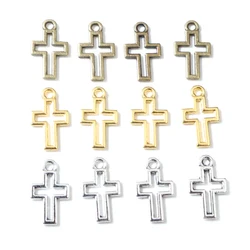 40pcs Charms Hollow Lovely Cross 17x10mm Antique Silver Color Bronze Pendants DIY Making Findings Handmade Tibetan Jewelry