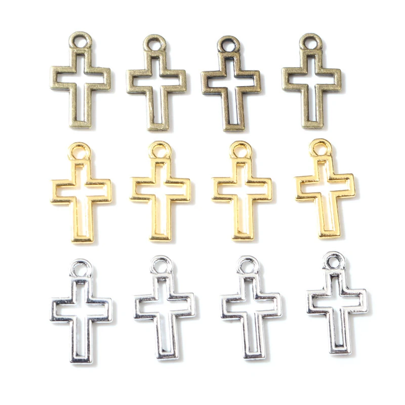 40 sztuk Charms Hollow piękny krzyż 17x10mm antyczne srebro kolor brązowy wisiorki DIY dokonywanie ustaleń Handmade biżuteria tybetańska