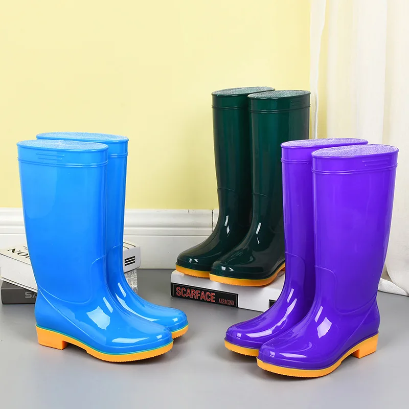 PVC High Tube Adult Women's Rain Boots Waterproof and Non Slip Women's Water Shoes Outdoor Kitchen Work Rain Shoes Women