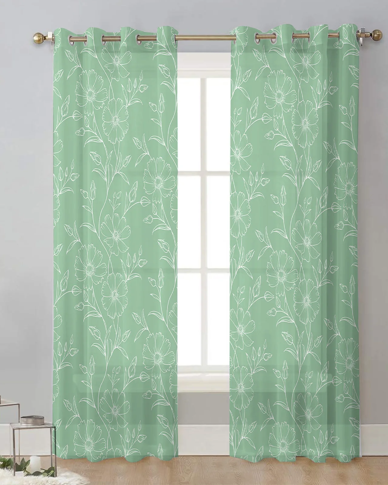 Flowers Foliage Pods Flowers Lines  Modern Tulle Curtains Living Room Voile Drapes Sheer Window Curtains Bedroom Accessories