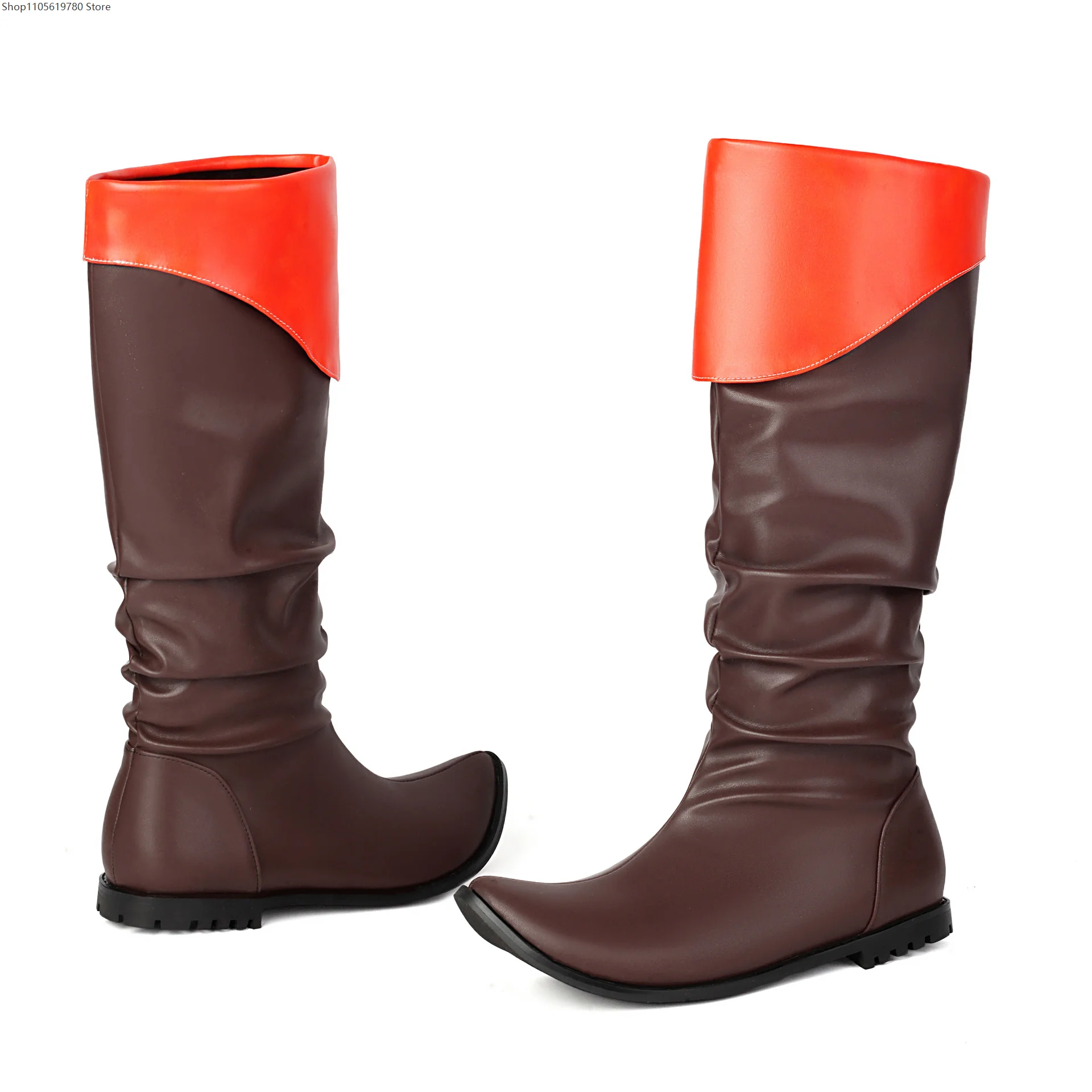 Unisex European American Chunky Heel Knee High Knight Plus Size Cosplay Boots For Party Stage Fancy Performance Costume Outfit