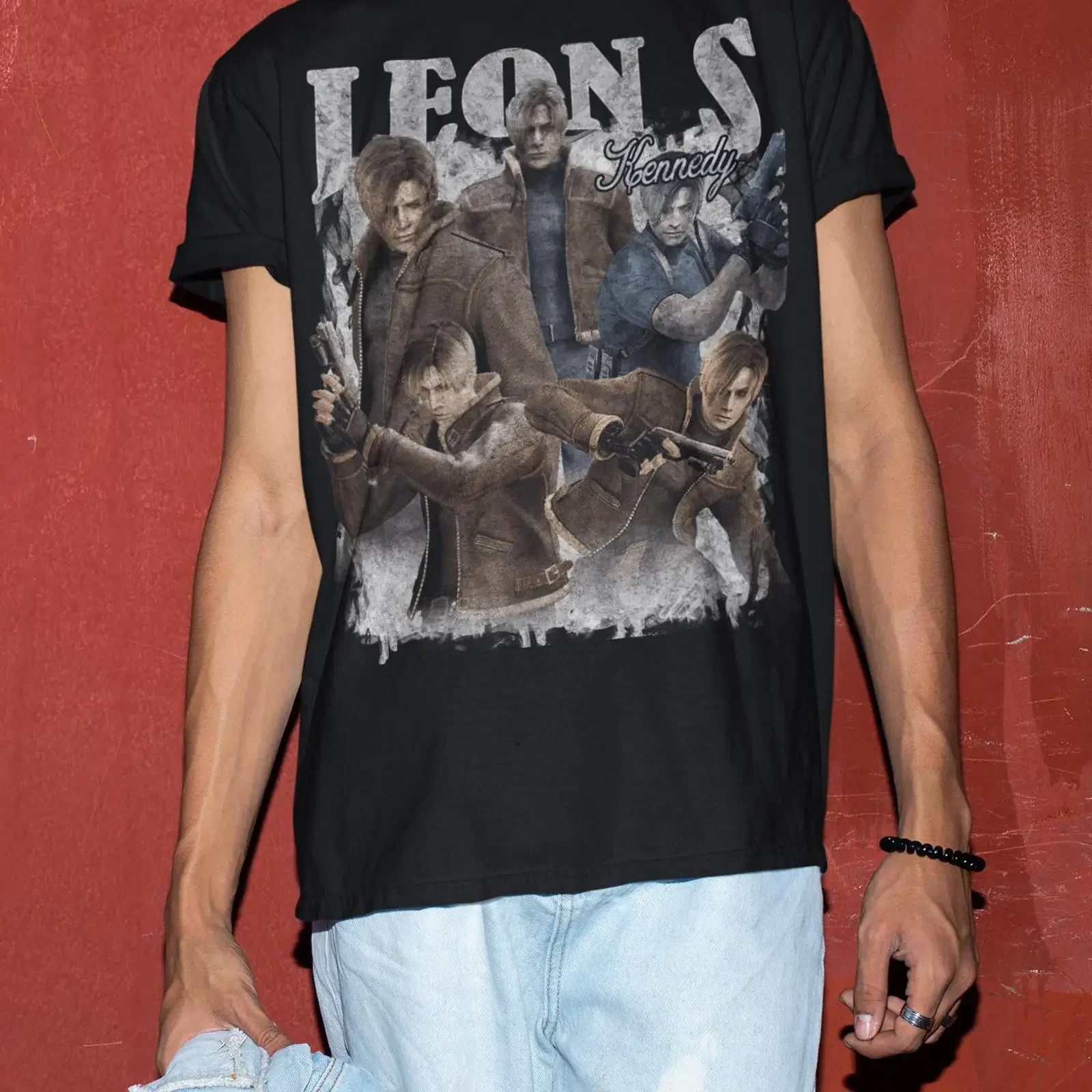 Residence Evil Leon S Kennedy Bootleg T Shirt Gaming vintage Washed Breathable Soft Stretched Comfortable Unisex Slightly