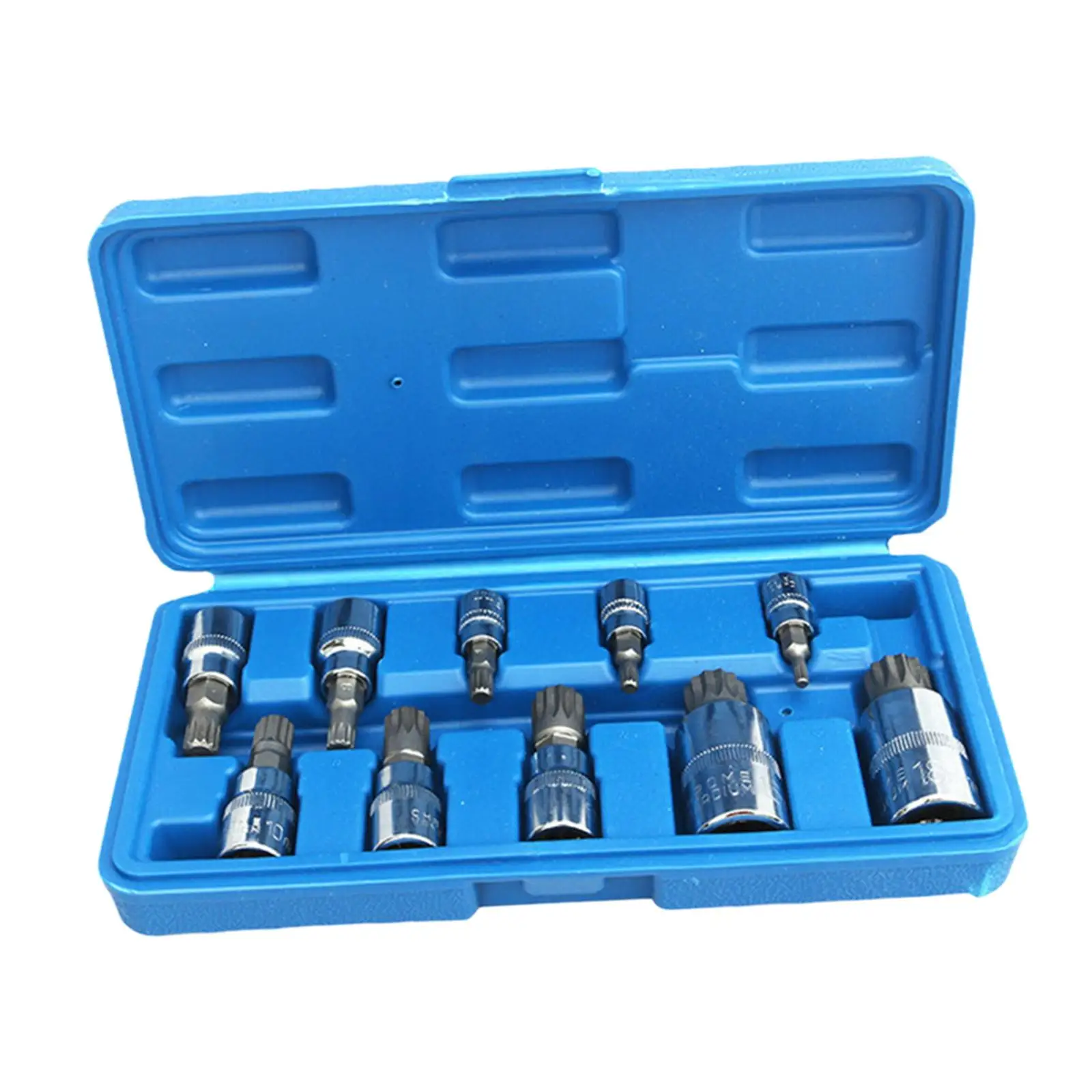 10x Triple Square Spline Bit Socket Steel Portable with Storage Carrying Box