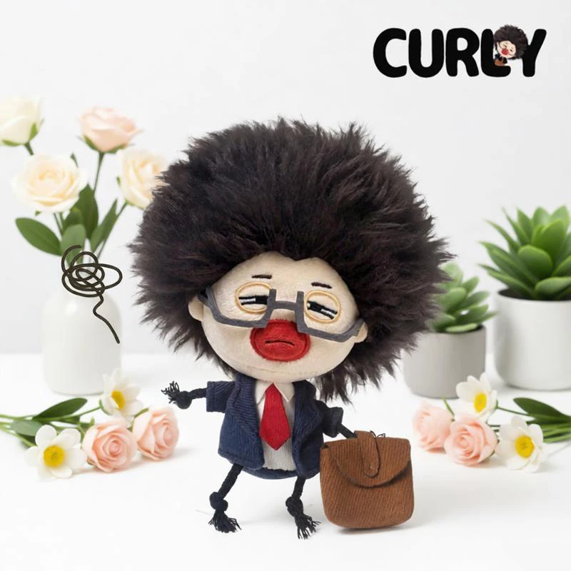Fluffy Hair Man in a Suit Office Worker Plush Toy Curly Hair Rebellious Guy Doll Cartoon Thief Plushie Role-Playing Bag Charm