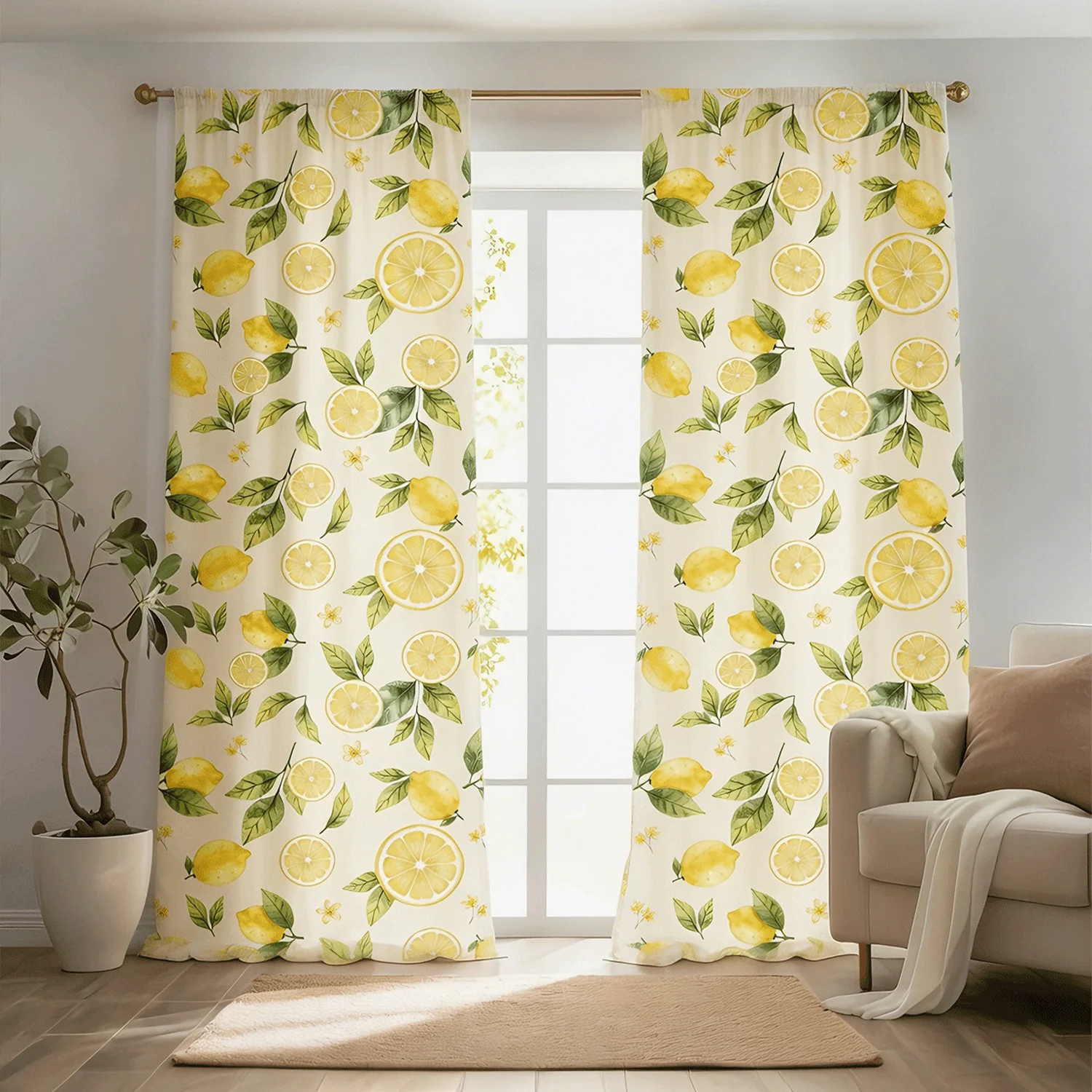 Lemon blossom living room blackout and heat-insulating curtains, rustic and fresh style; short kitchen curtains.