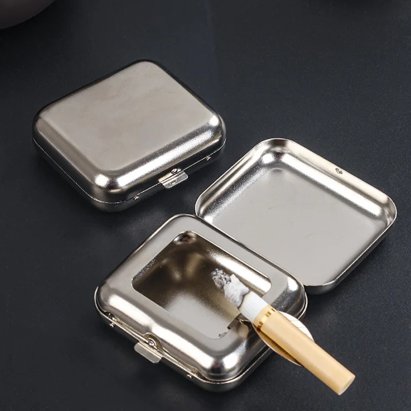 Fashion Mini Portable Pocket Cigarette Ashtray With Lids Outdoor Bar Hotel Home Travel Square Stainless Steel Ash Tray