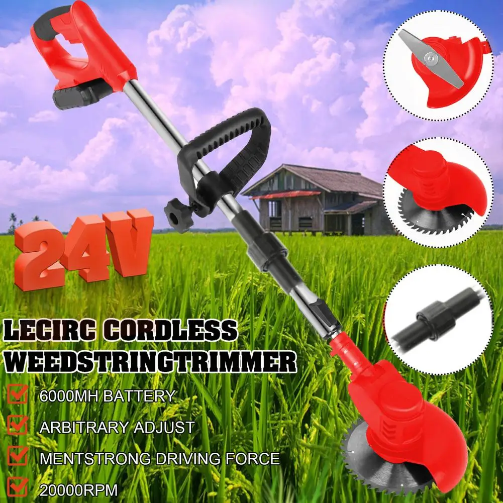 24V 6000mAh 2 Batteries 1 Charger Telescopic Rod D-Shaped Handle Weed Trimmer Cordless Electric Weed Lawn Mover Eater Edger