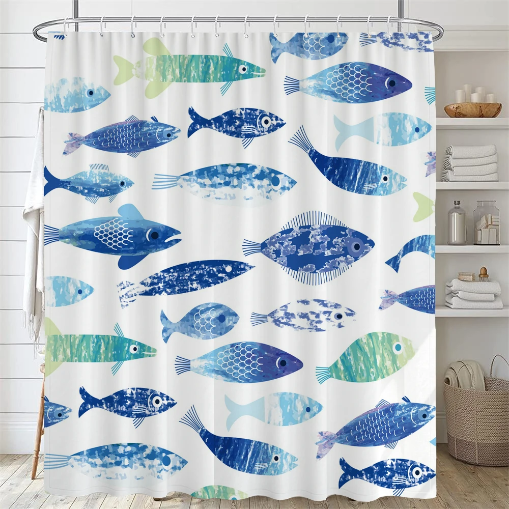 

Underwater World Bathroom Shower Curtain Sea Turtle Dolphin Ocean Creature Sea Fish Shower Curtains Bathroom Waterproof Curtain