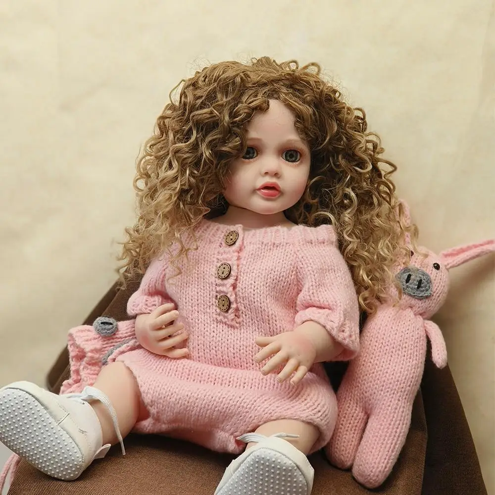 55cm Reborn Baby Toddler Princess Full Body Soft Silicone Dolls Flexible Soft Touch Curly Hair Fashion Girl Doll Gift Toy