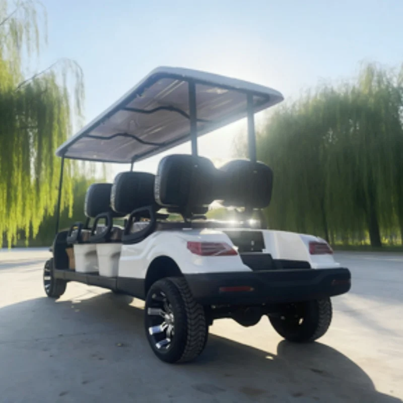 

Самый продаваемый стильный 6-местный гольф-кар, разрешенный для использования на дорогах общего пользования, на новой энергии, электрический, со складным ветровым стеклом и 12-дюймовыми внедорожными шинами