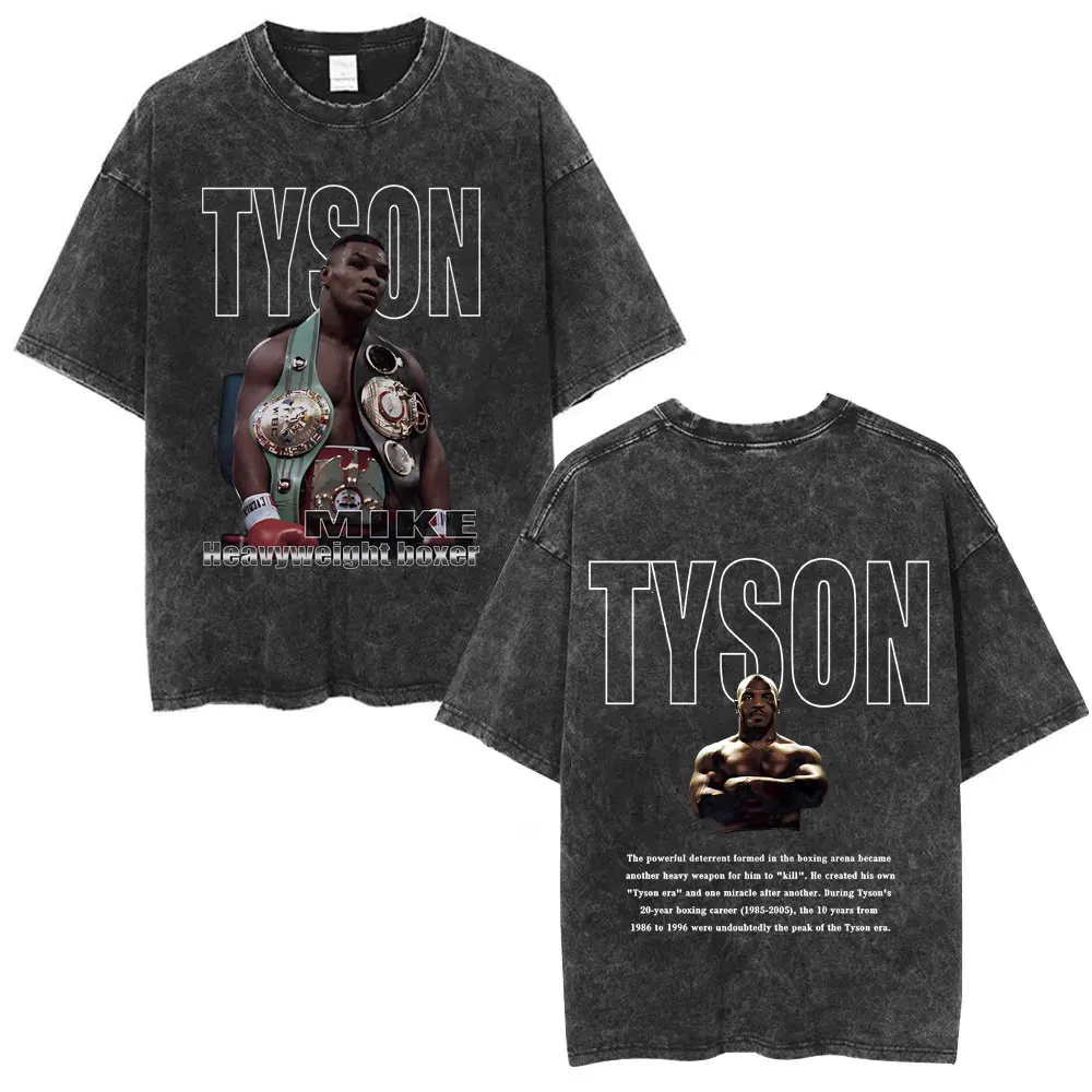 Mike Tyson Washed Vintage T-shirts Men Women Cotton Casual Oversized Short Sleeve T-shirt Men's Fashion Retro Boxing T Shirts