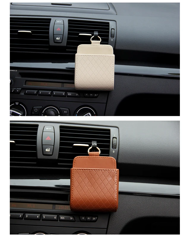 Sac de rangement multifonctionnel en cuir pour grille d'aération de voiture, lunettes, support de téléphone, boîte d'évaluation, accessoires de voiture