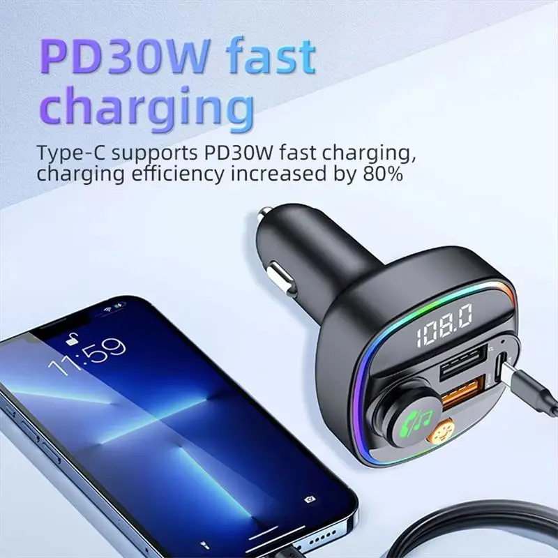 Xiaomi Bluetooth 5.3 FM Transmitter Hands-Free Car AUX Radio Modulator MP3 Player with Fast Charging Adapter Auto Accessories