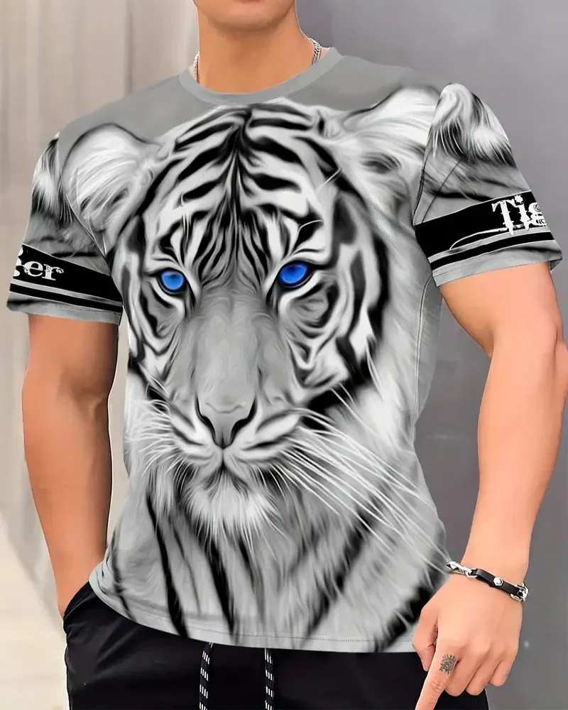 

Men's Round Neck Short Sleeve Tiger Print Creative Fashion Large Size Short Sleeve T-Shirt Domineer New Breathable Comfortable