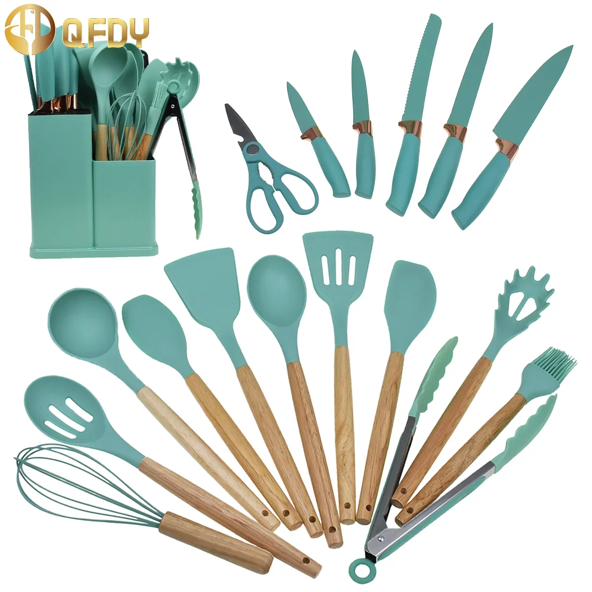 

19Pcs Heat Resistant Silicone Kitchenware Cooking Utensils Set Storage Box Tools Kitchen Non-Stick Cooking Utensils Baking Tools