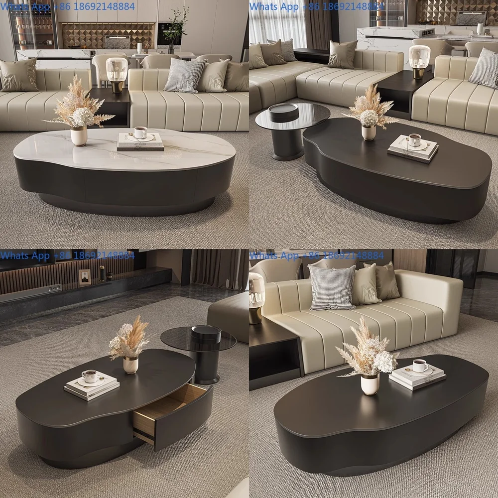 Oval Marble Coffee Table Modern Minimalist Living Room Furniture for Home Use