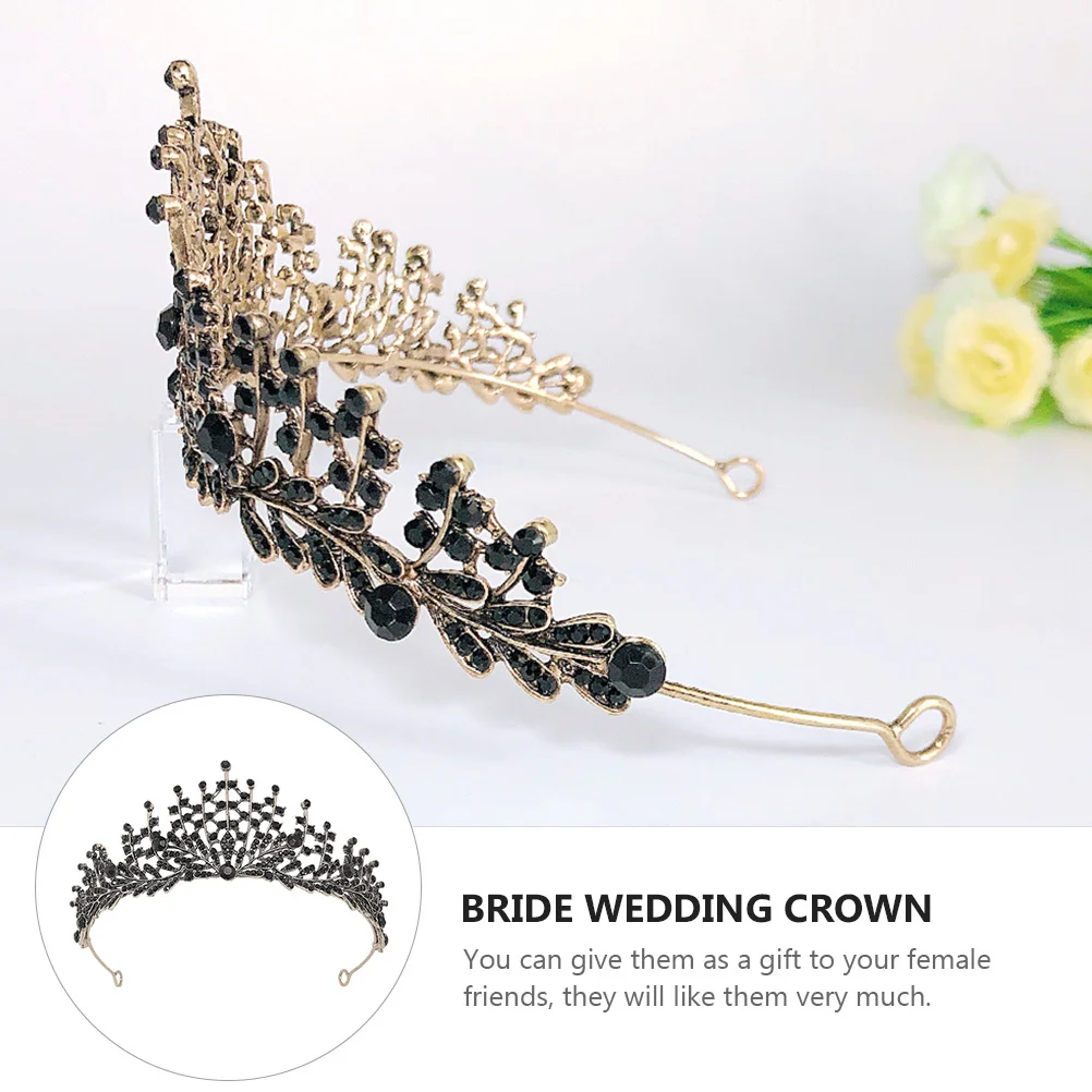 

Baroque Wedding Crown Black Charming Headdress Crystal Hair Decoration Bridal Elegant Crown Party Headdress Wedding Dress