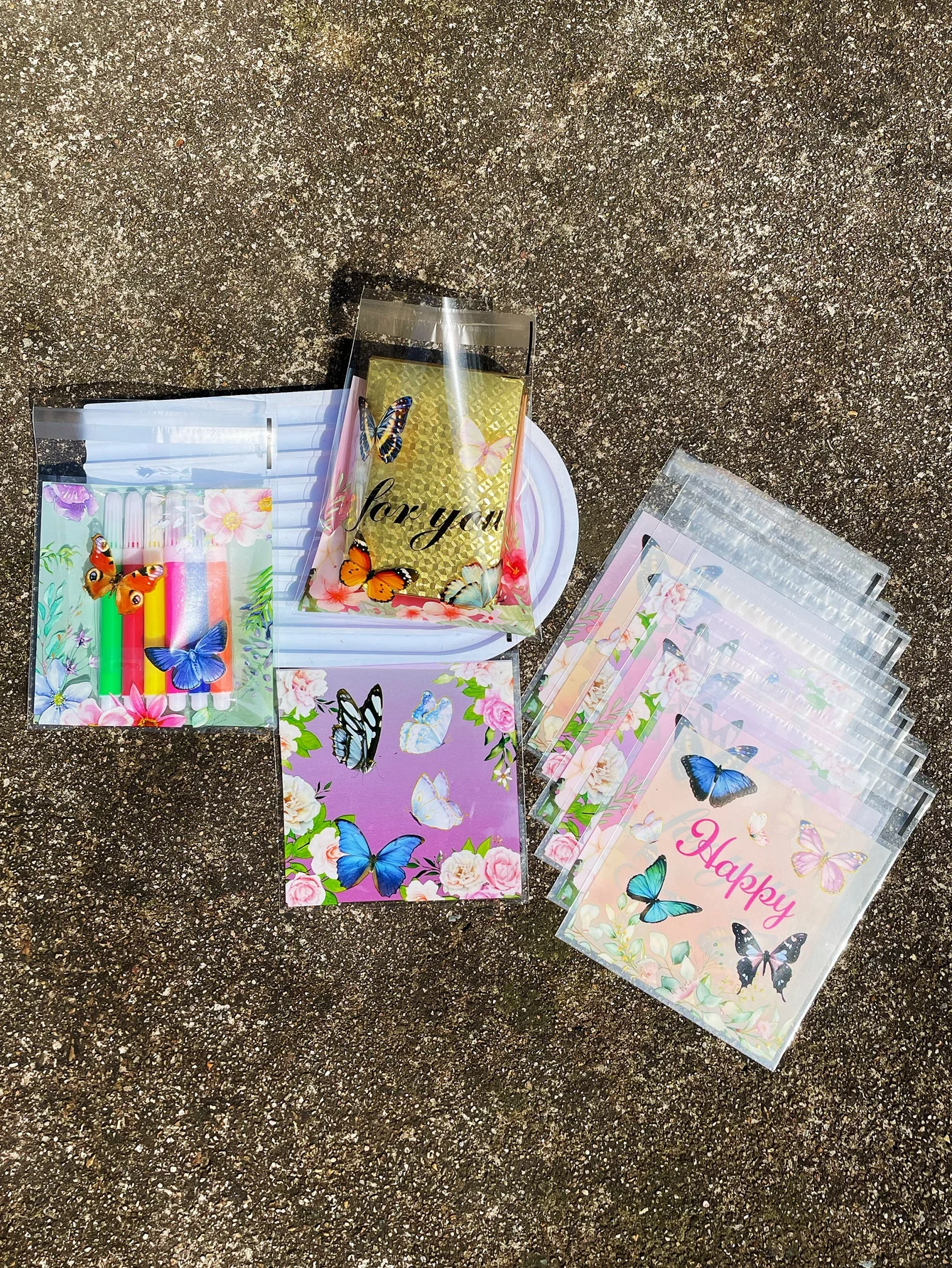 100pcs 컬러 나비 패턴 작은 선물 장식 OPP 셀프 씰링 가방, 로맨틱 꽃 해피 영어 인쇄 선물 사탕 가방