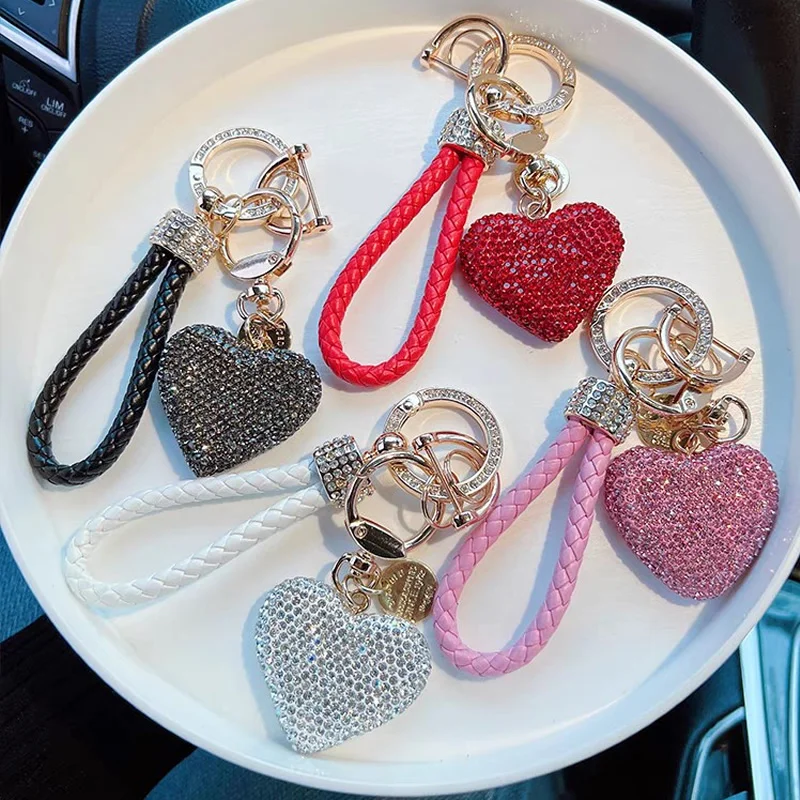 Crystal Car Keychain for Women with Sparkly Rhinestone,Heart Shape Keychains for Girls, Birthday Easter Valentines Day Gifts