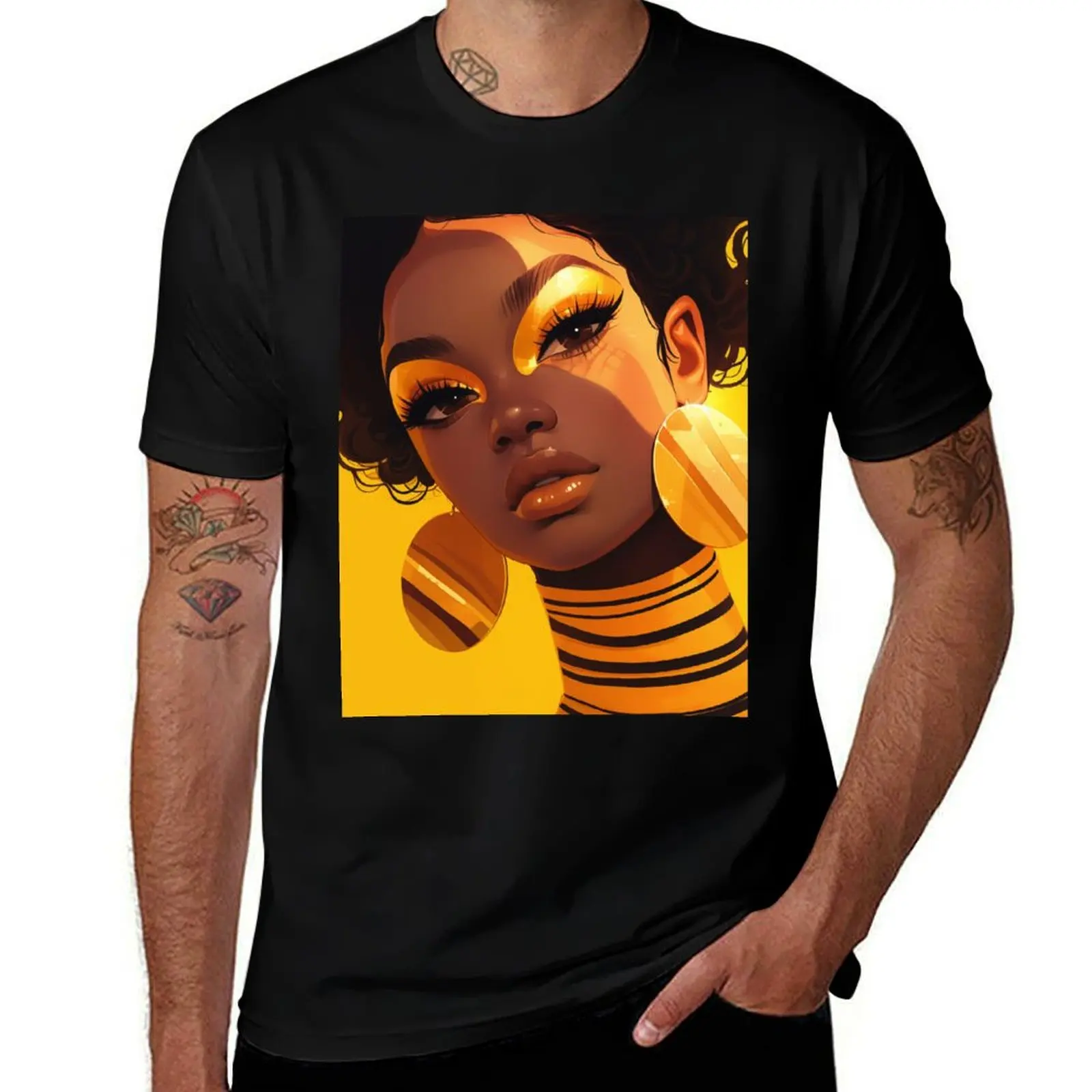 Yellow Makeup Woman Portrait Vibrant Artistic Expression T-Shirt Street Style Casual Tee Shirt