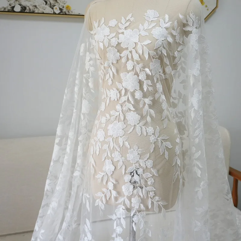Hochwertige Blumen-Blatt-Spitzenstickerei, Stoff für Kleider, Schleier, Hochzeitskleider-Dekoration, DIY-Nähzubehör. Spitzenapplikation Neu – Detail 4