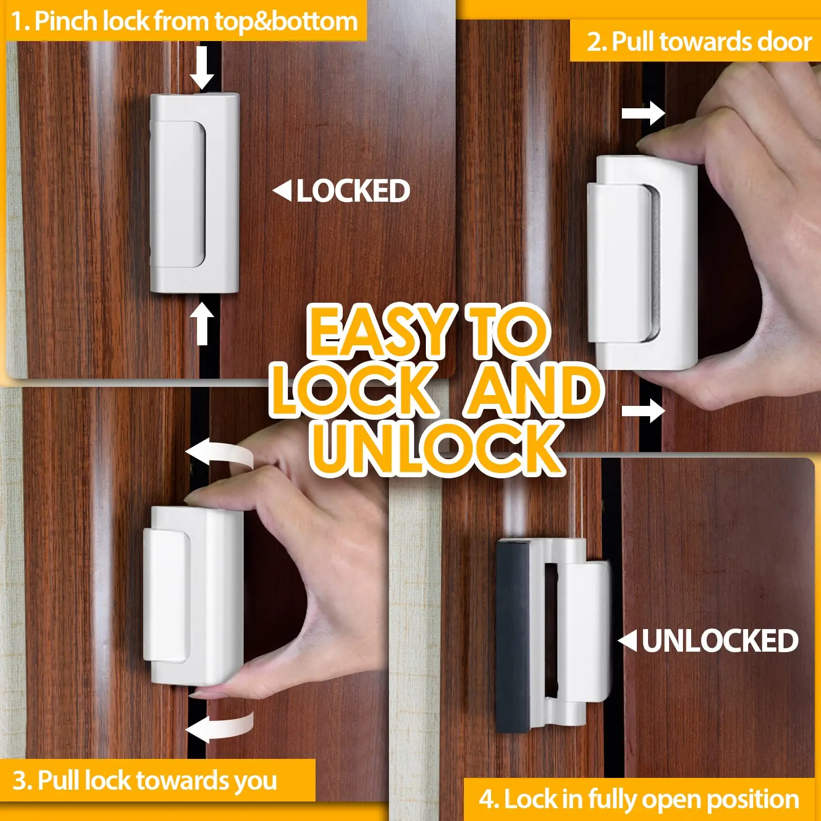 New Home Security Door Lock Aluminum Alloy Anti-theft Door Lock Childproof Door Reinforcement Lock with 3 Inch Stop image 4