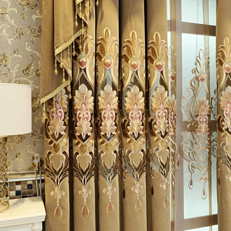 Luxury Blackout European Baby Fleece Curtains Simple Embroidery New Tulle Decor Living Room Bedroom Custom Size Fashion Decor