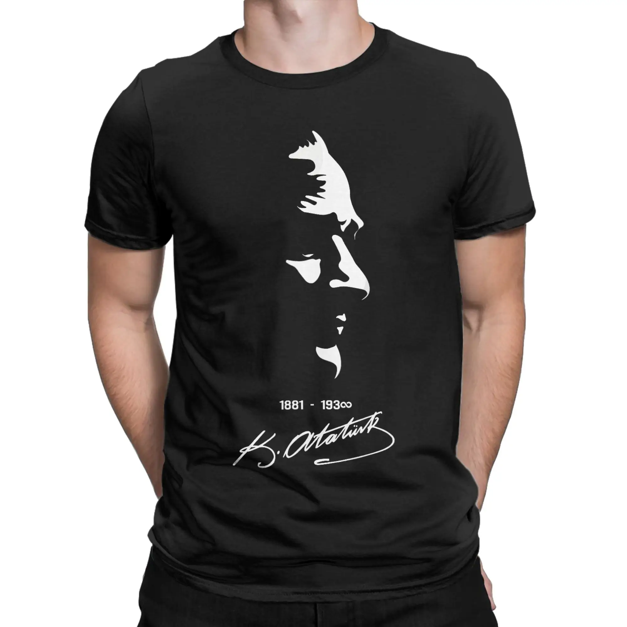 Vintage Mustafa Kemal Ataturk Silhouette Signature T-Shirts Men O Neck Cotton T Shirt Turkey Short Sleeve Tee Plus Size Tops