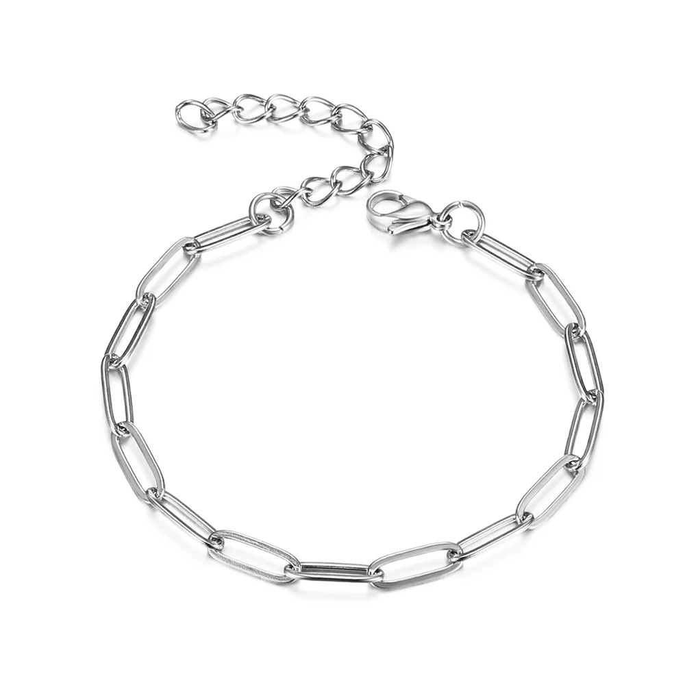 

Fashion Simple Chains 316L Stainless Steel Bracelet, Silver Plated Paperclip Chain Link Bracelet For Women Men Girl Boy Gift