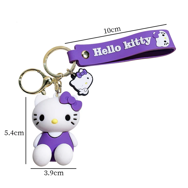 Hello Kitty Keychain Alloy Car Keyring Anime Sitting Kitty Cat Silicone Doll Ornaments Girls Bag Pendant Kids Toys Holiday Gifts