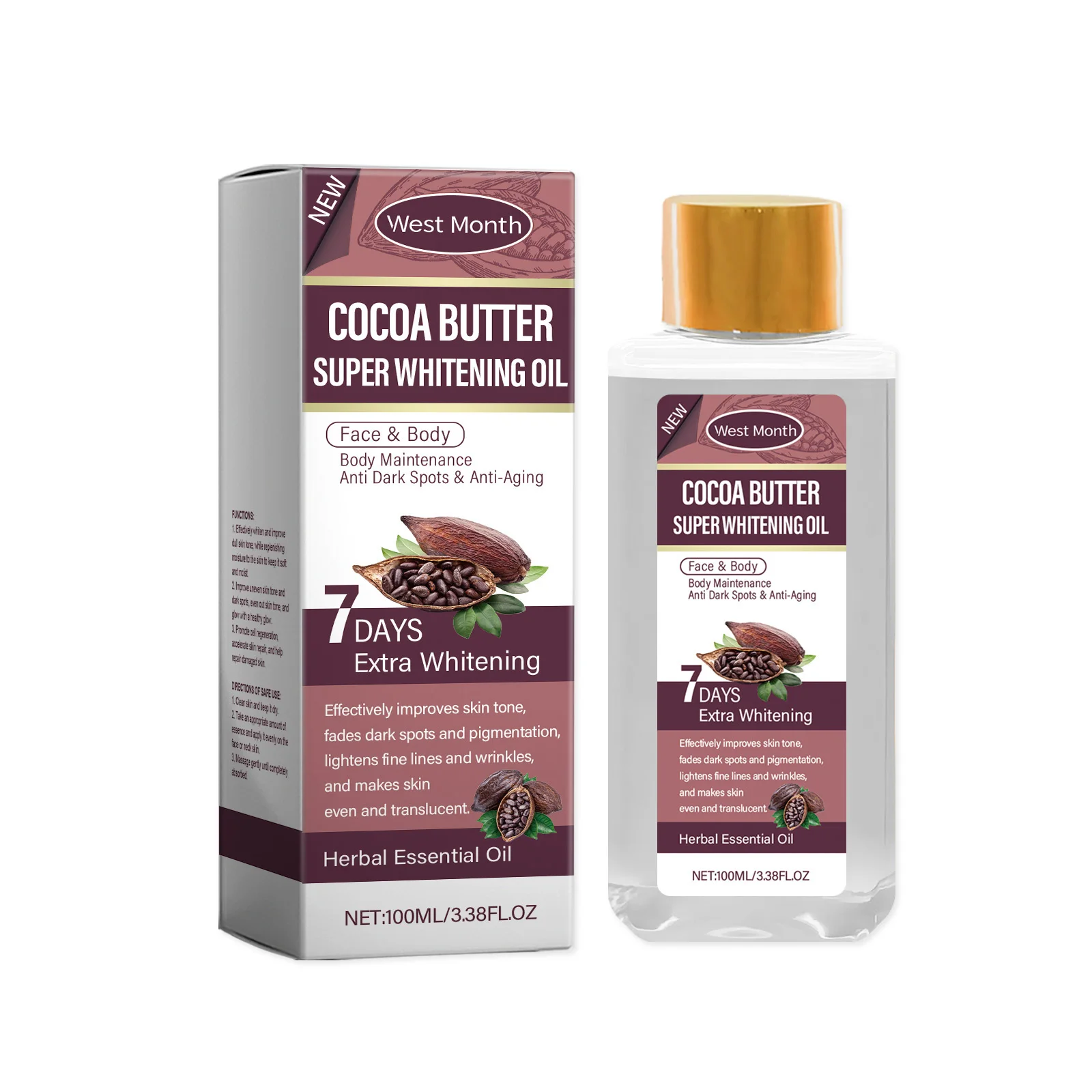 

Cocoa Butter Brightening Oil – 100ml Face & Body for Dark Spots, Even Skin Tone & Deep Hydration"