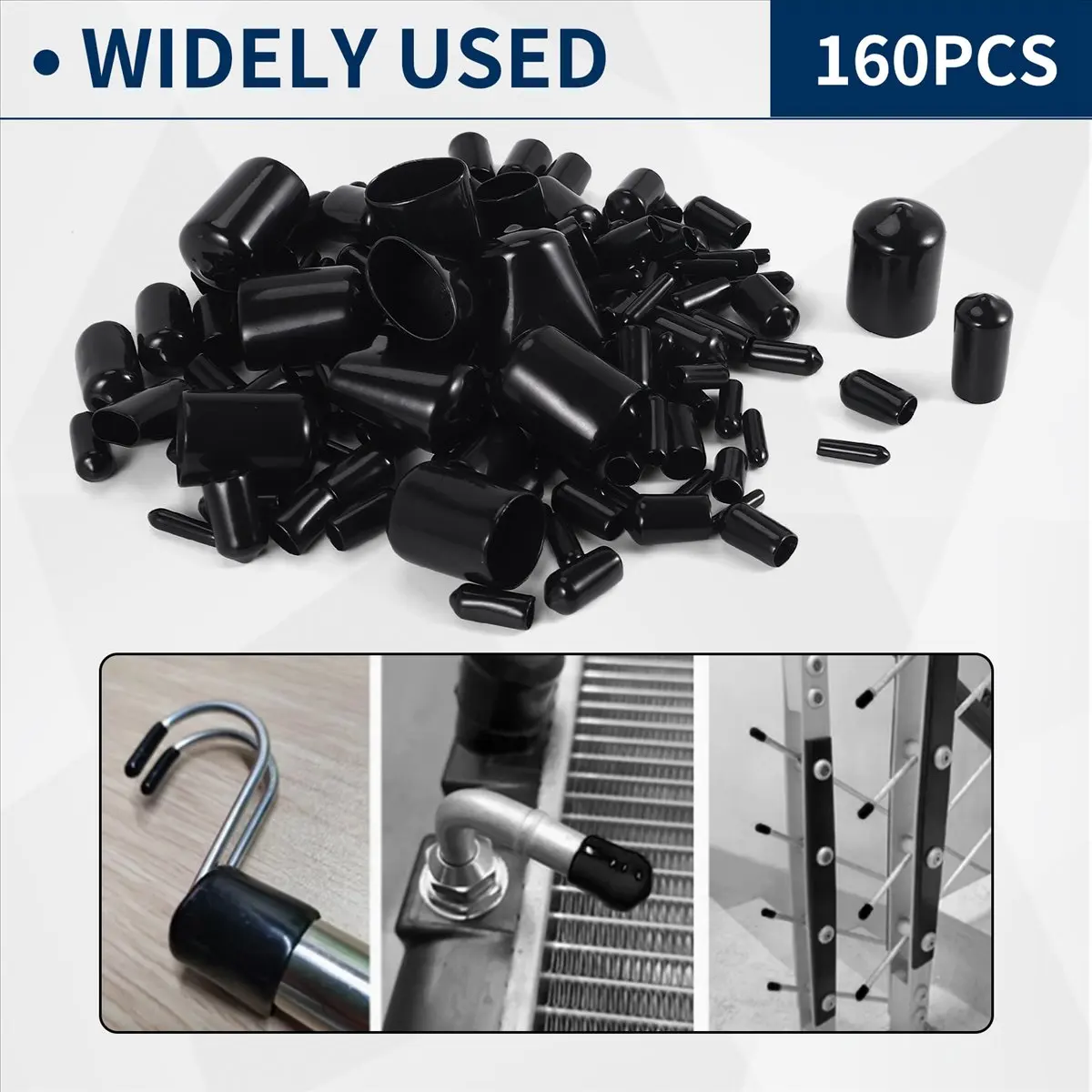 Jun.A-160Pcs Assorted Size Rubber End Caps, Flexible Thread Protector Caps Round Vinyl Bolt Cover Caps in 9 Size