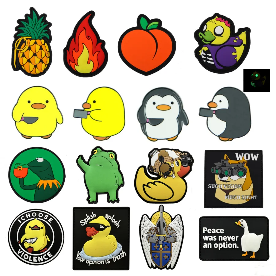 PVC Ducks Frogs Juicy Peach Funny Patch on Clothes Grenade Pineapple Tactical Morale Badge Hook and Loop Patches Backpack