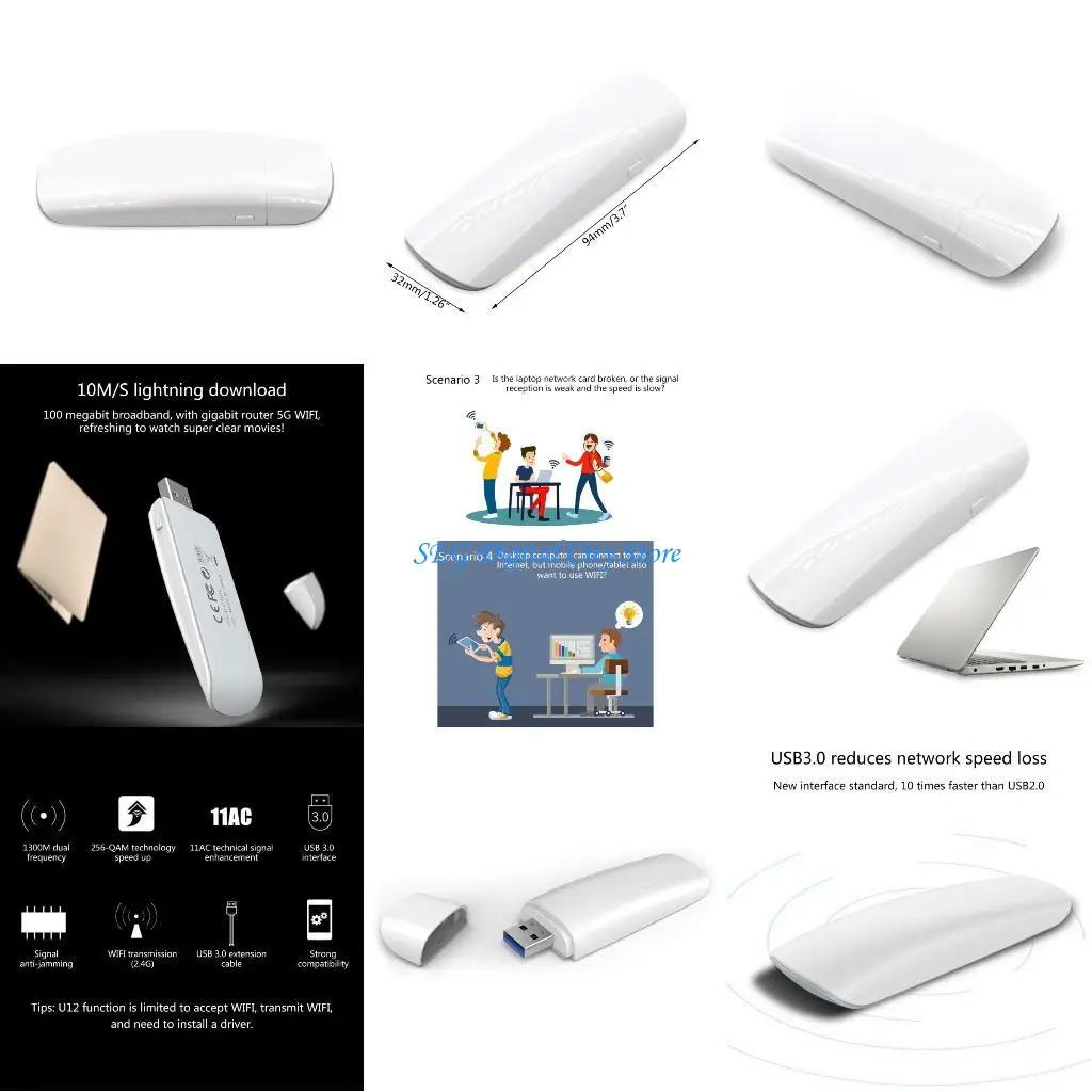 

U75B Tenda U12 1300M Dual-Band WLAN USB Adapter(2.4GHz up to 400Mbps; 5GHz up to 867Mbps, USB3.0, for Windows/MacOS