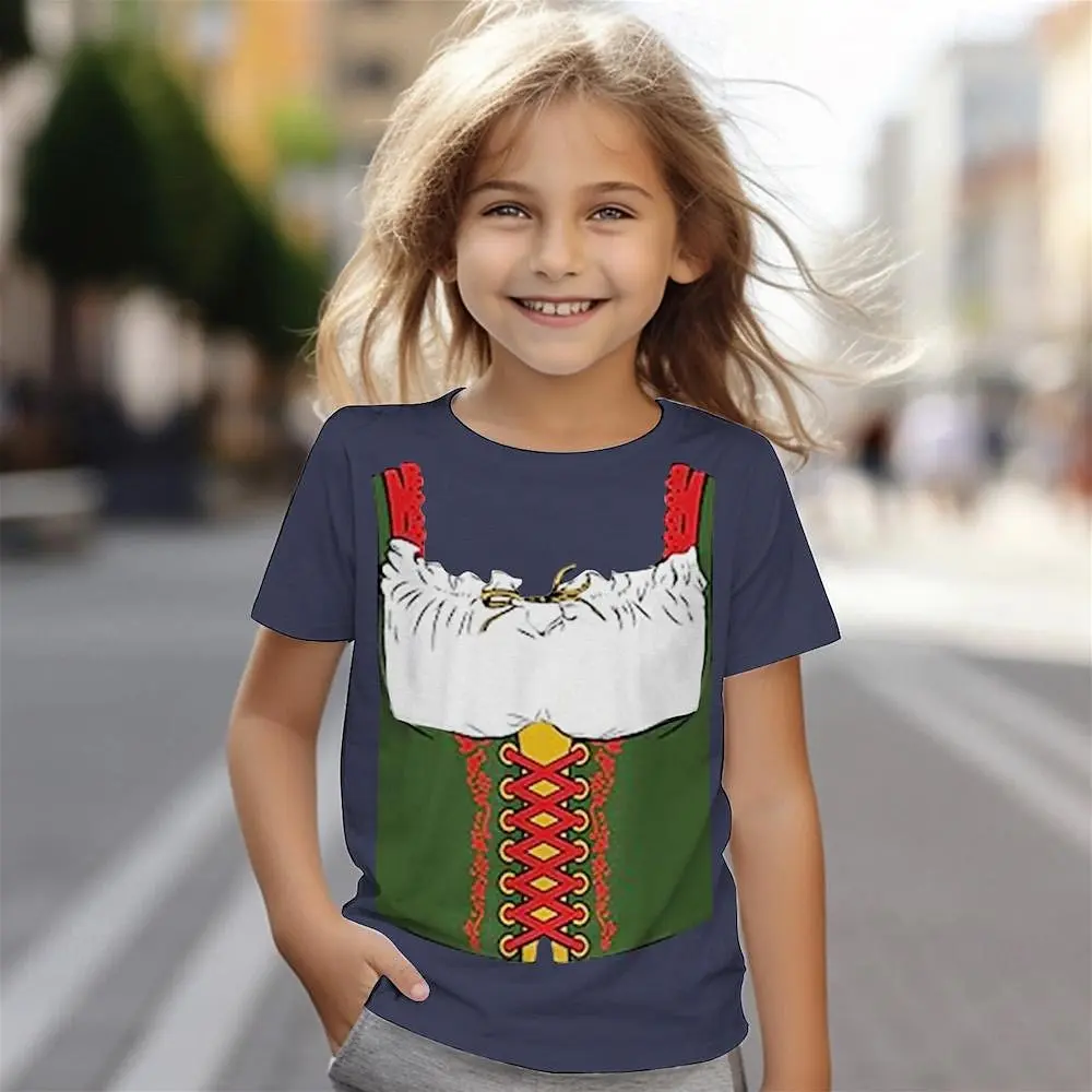 Dress Uniform 3d Printed Fun Girls' T-Shirt Children's Clothing Top Tee Baby Girl T-Shirt Summer Casual Short Sleeve