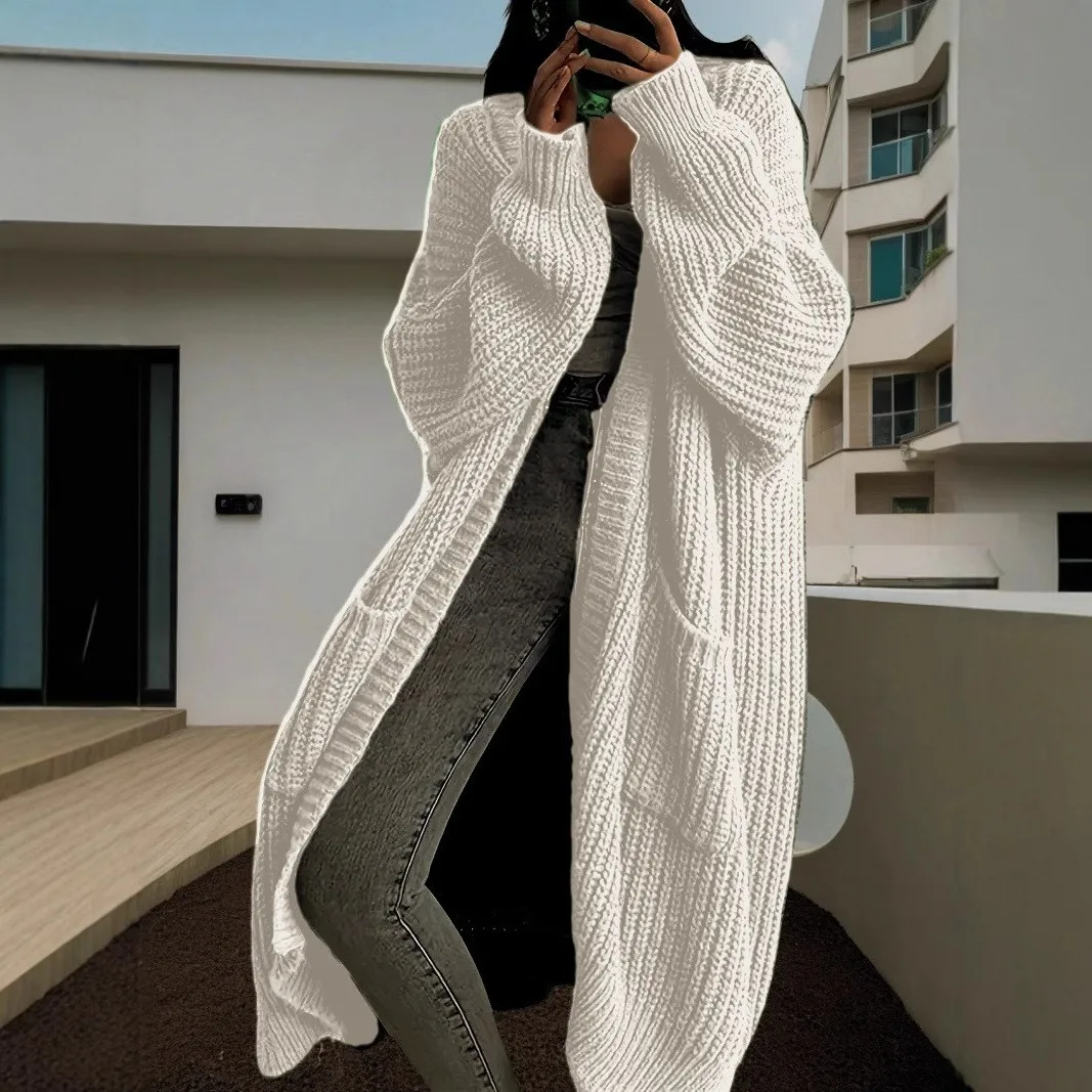 

Women's Autumn Loose Long Knitted Cardigan Sweater Fake Two-Piece oulder Insert Sve Middle Thin Winter Faion