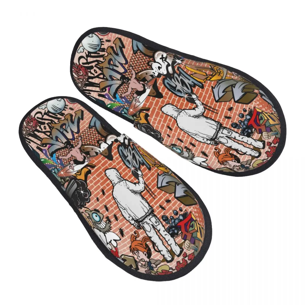 

Городские уличные домашние тапочки с граффити, женские уютные тапочки из пены с эффектом памяти, винтажные уличные тапочки без шнуровки для спальни