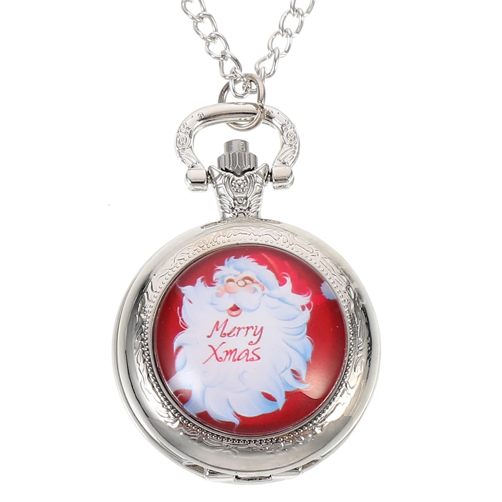 

Vintage Pocket Watch Retro Santa Pattern Hanging Watch Metal Alloy Chain Xmas Theme Nurse Gift Decorative Quartz