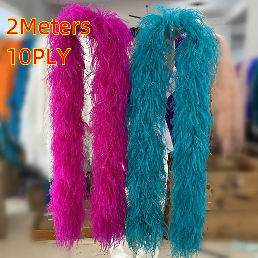 2Meters Peacock Blue Ostrich Feather Boa Thick 3PLY 5PLY 6PLY 8PLY 10PLY Plume Scarf Shawl Costume Trim for Clothing Accessories