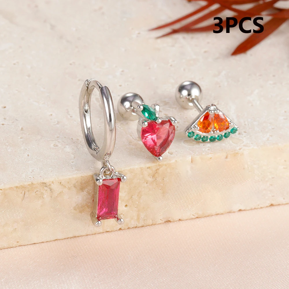 Square Hoop Earring Set for Women Exquisite Small Stainless Steel Zircon Flower Fruit Cartilage Piercing Earring Fashion Jewelry