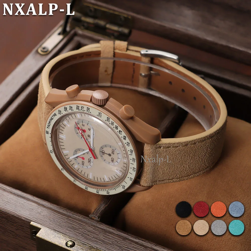 Vintage Suede Strap Soft Cowhide Bracelet 20mm 22mm for Omega for Swatch for MoonSwatch Wristband Universal Watch Band 18mm 19mm