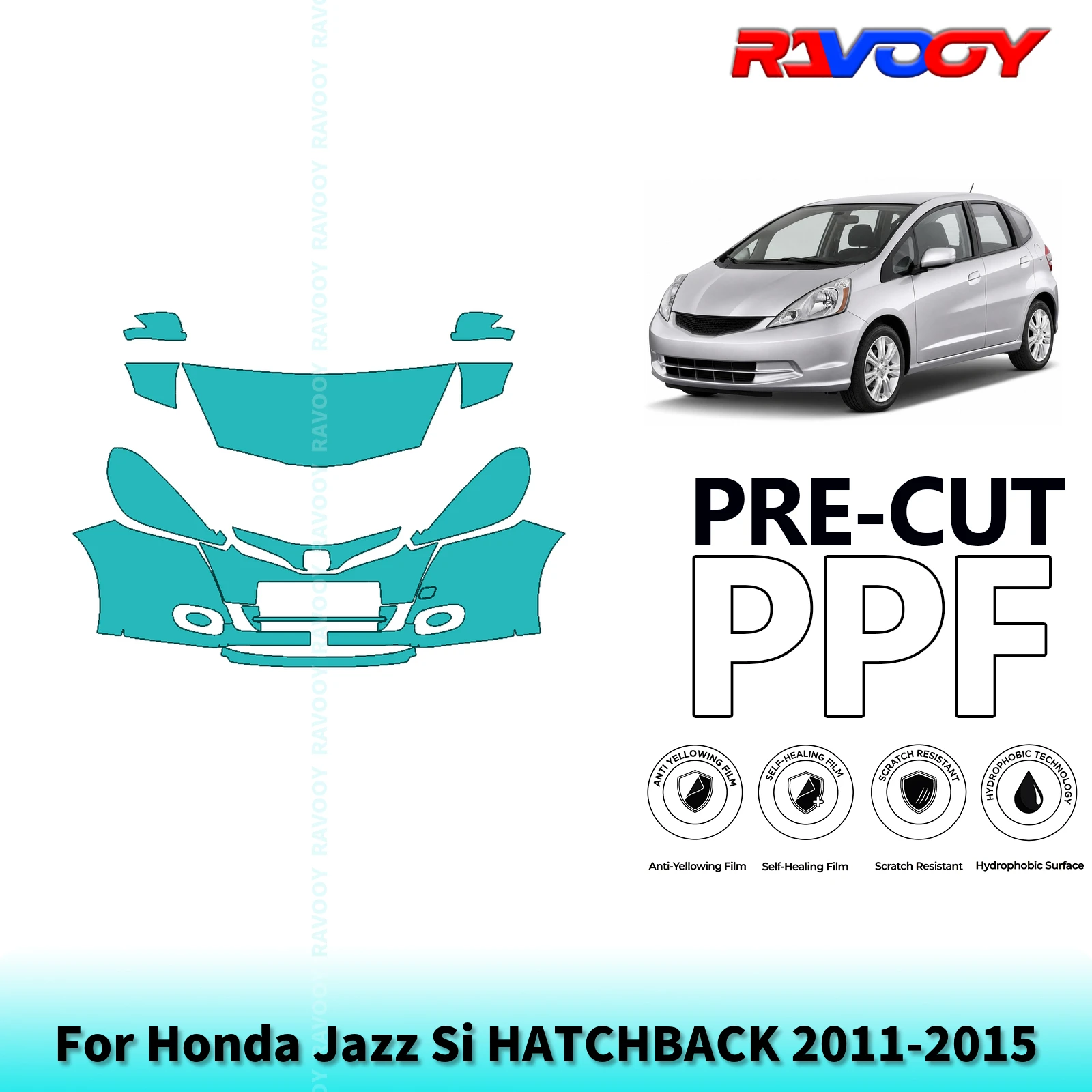 For Honda Jazz Si HATCHBACK 2011-2015 Partial Front 8.5Mil Pre-Cut Paint Protection Film PPF Stone Chip Kit | Clear/Matte/Black