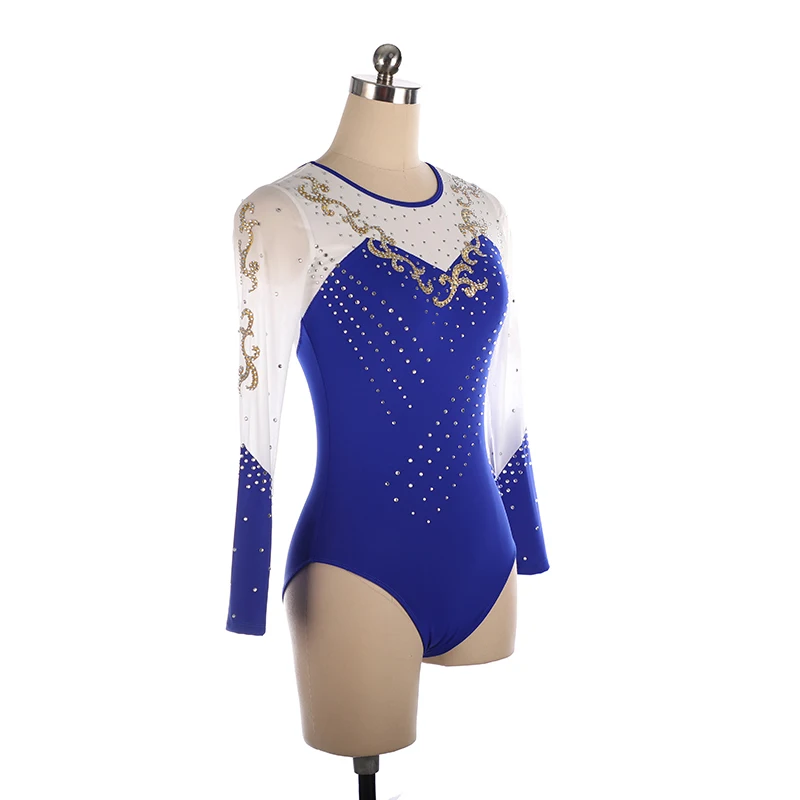 Dance Skin-tight Garment Rhythmic Gymnastics Figure Skating Competition Training Leotards Adult Girls White Blue Flowers